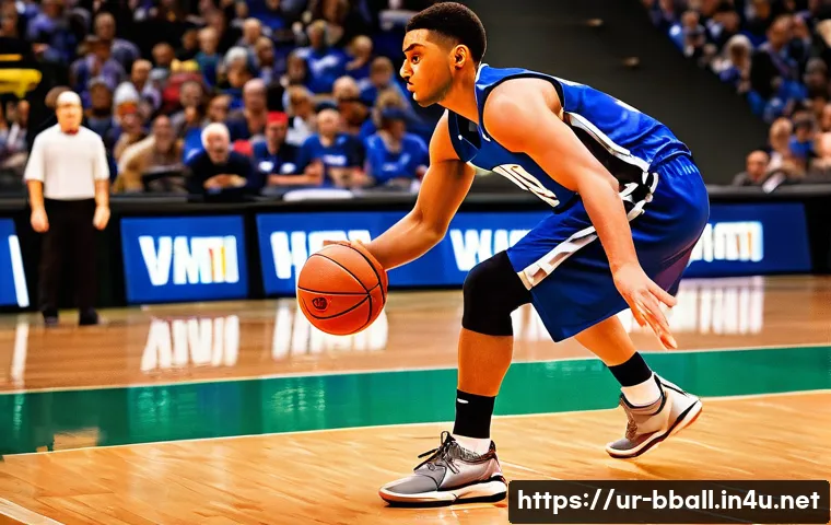 농구 손목 보호대 사용 이유 - **Prompt 1: Dynamic Game Play with Wrist Protection**
"A male basketball player, mid-action on a...